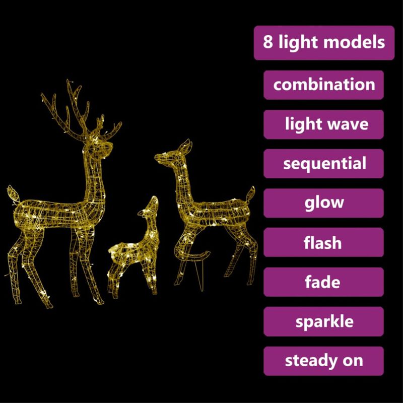 vidaXL Acrylic Reindeer Family Christmas Decoration 300 LED Warm White