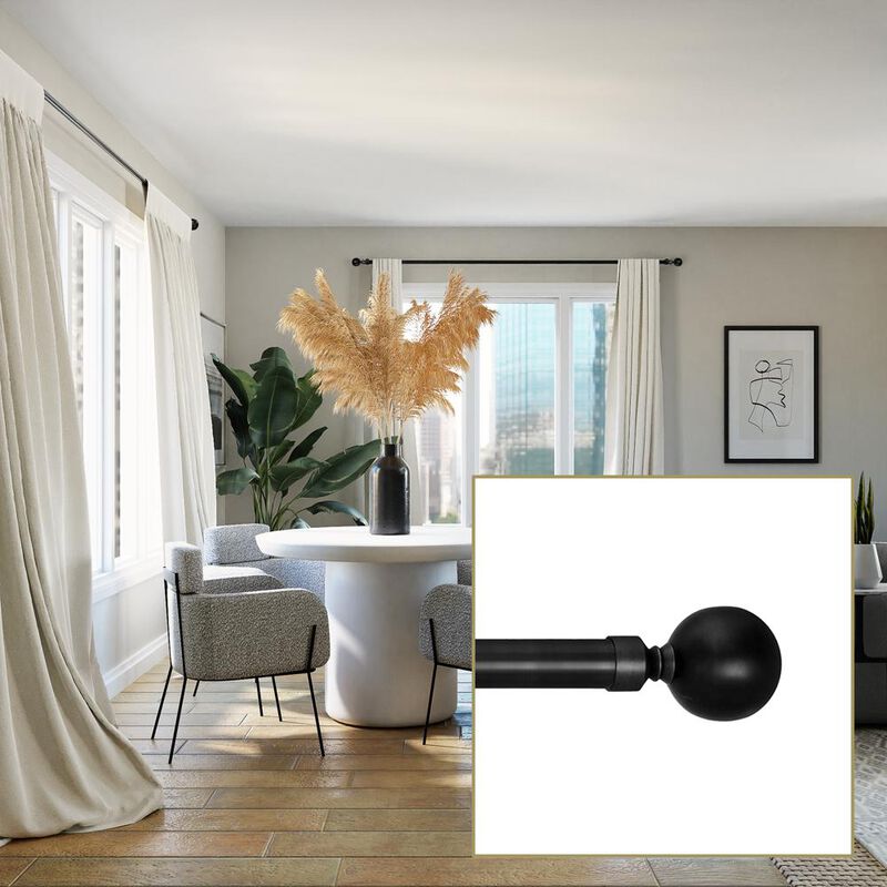 Versailles Lexington Ball Steel Heavy Duty Curtain Rods for Windows Set 28" - 48" Black