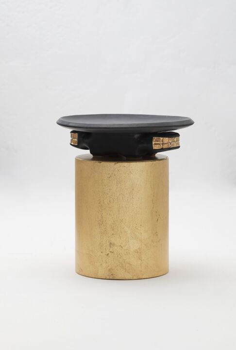 JAGUAR Decorative Ceramic Platter in Black Glaze with Gold Luster Details, by ANDEAN, In Stock