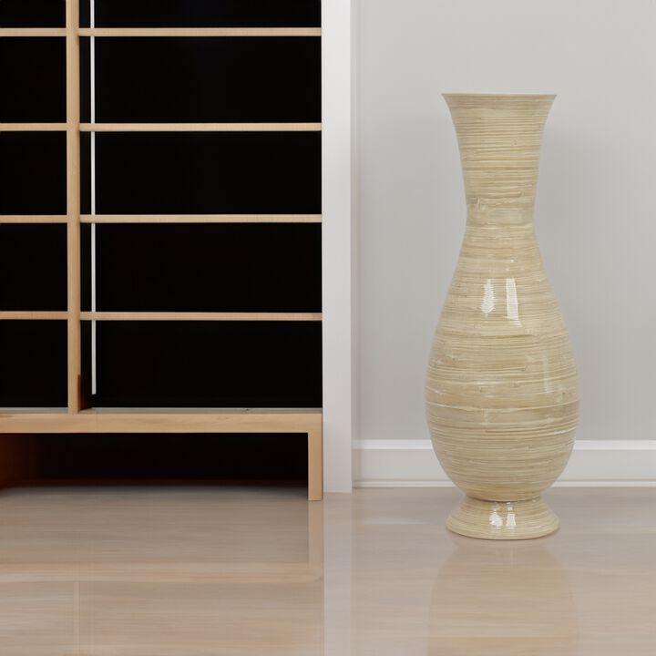 Tall Modern 13.8 in Dia Decorative Floor Vase: Handmade, Natural Bamboo Finish, Contemporary Home Décor, Handcrafted Bamboo, Elegant Interior Design, Bamboo Craftsmanship, Statement Piece for Modern Spaces, Medium