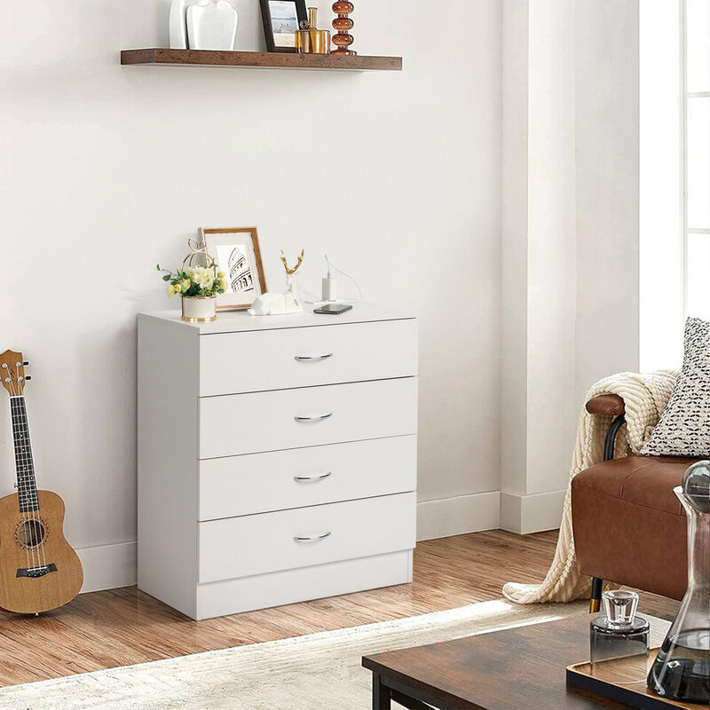 Wood 4-Drawer Nightstand with USB Ports & Outlet, Simple Storage Dresser for Bedroom