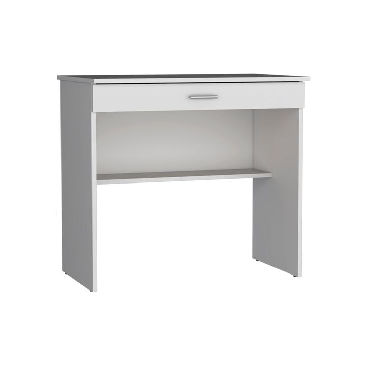 80 C Storage Desk, Compact Workstation with Drawer and Lower Shelf-White