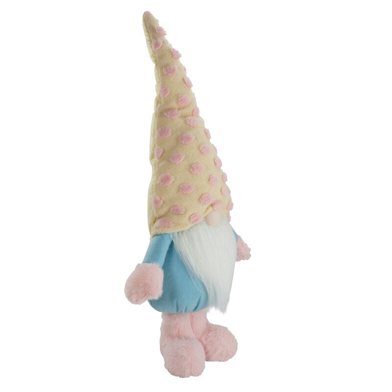 22" Blue and Pink Standing Spring Plush Gnome Figure with a Polka Dot Hat