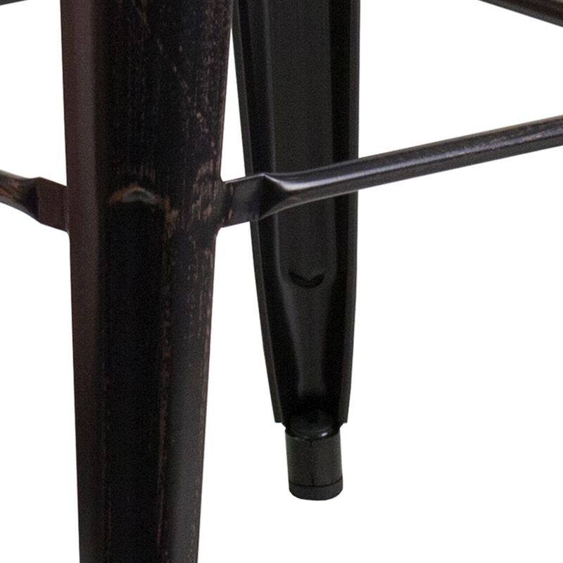 Flash Furniture Commercial Grade 30" High Backless Black-Antique Gold Metal Indoor-Outdoor Barstool with Square Seat