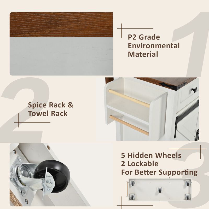 Merax Farmhouse Kitchen Island with Power Outlet