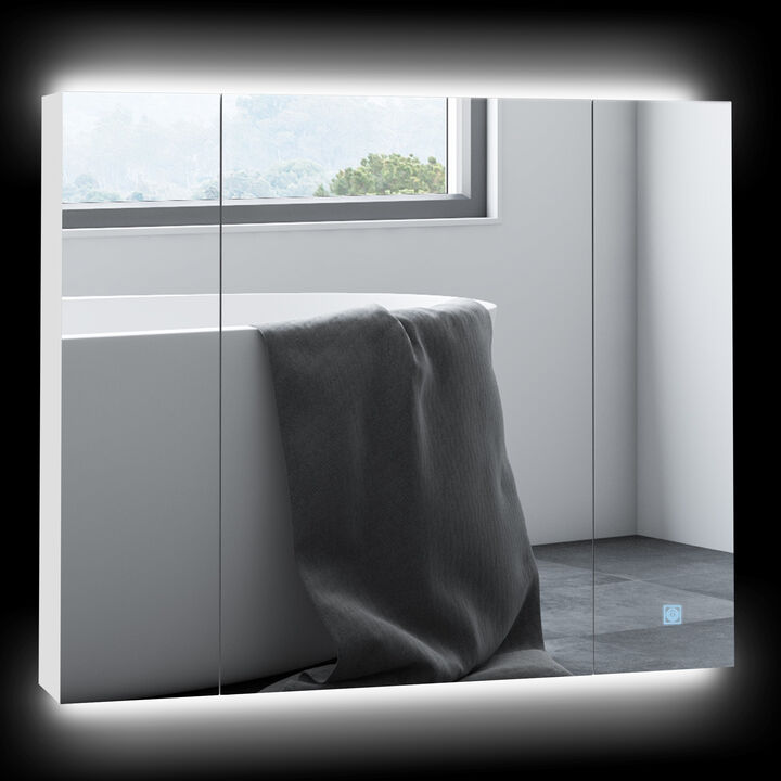 LED Lighted Mirror Cabinet Wall-Mounted Bathroom Organizer w/ Touch Switch