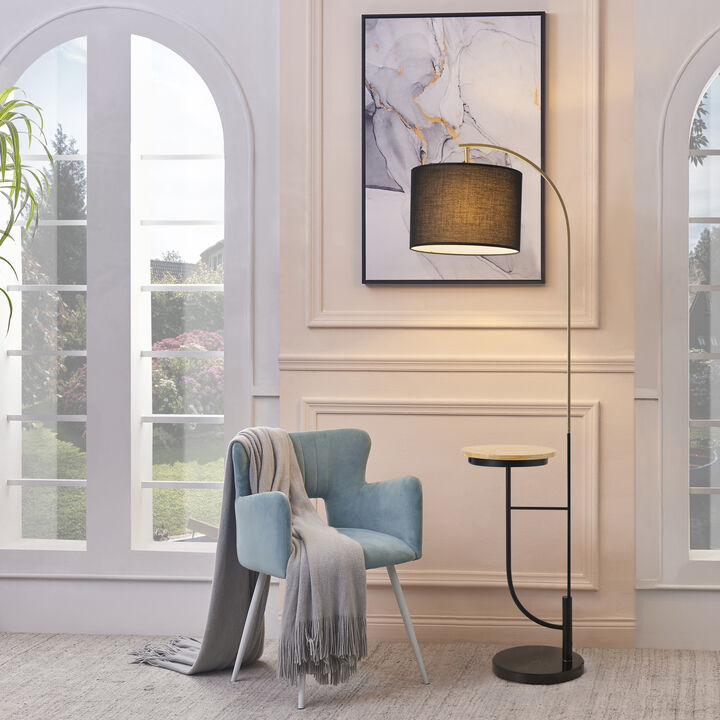 Teamson Home Danna 65" Modern Metal Arc Floor Lamp with Table and USB Port, Black