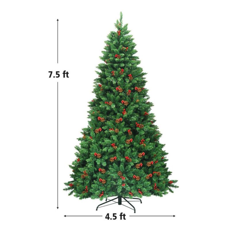 Hivvago 7.5 Feet Pre-lit Hinged Christmas Tree with 550 LED Lights and Sturdy Metal Stand