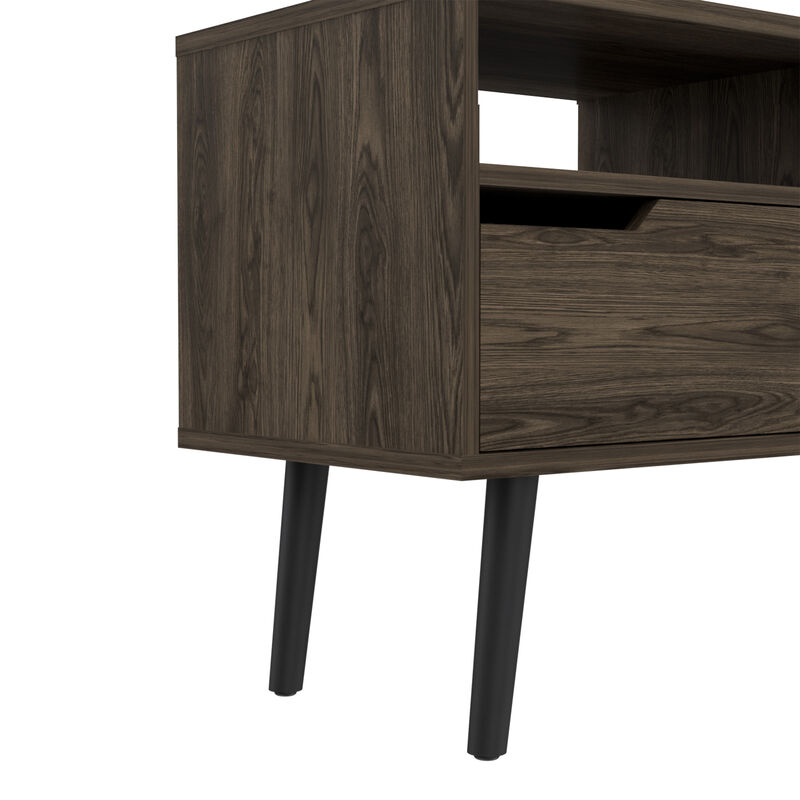 DEPOT E-SHOP Kobe Tv Stand for TV´s up 52", Three Open Shelves, Two Flexible Drawers, Dark Walnut