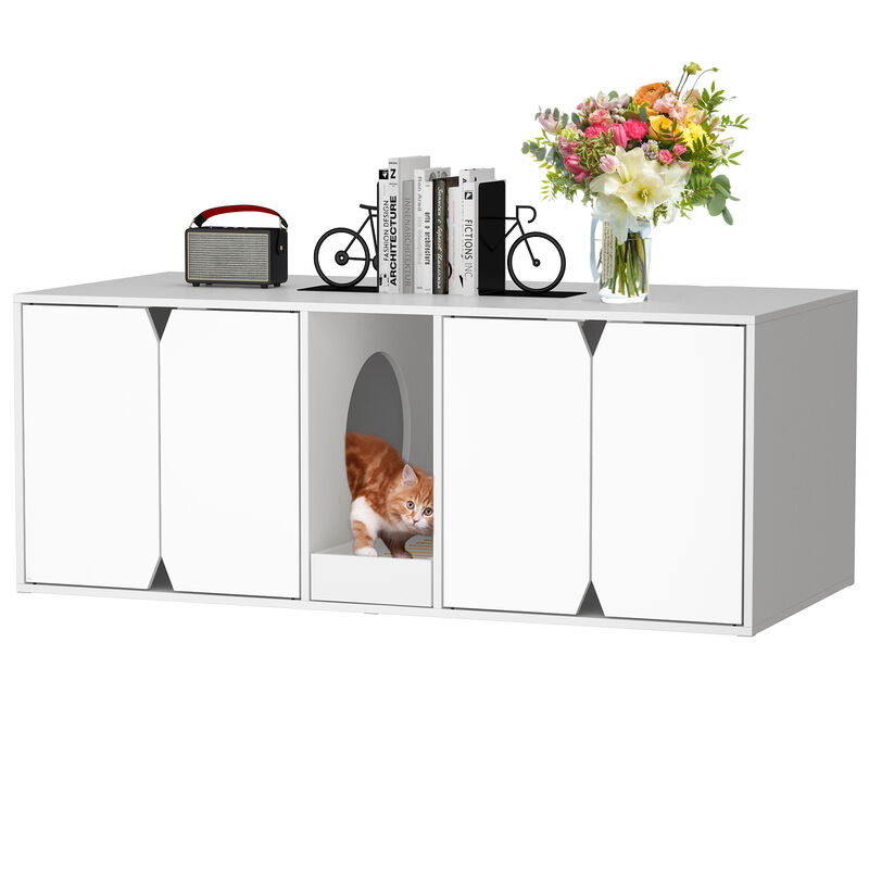 FUFU&GAGA Stylish White Cat Cabinet with Ample Storage Space (43.3" W x 16.9" H x 20.5" D),White