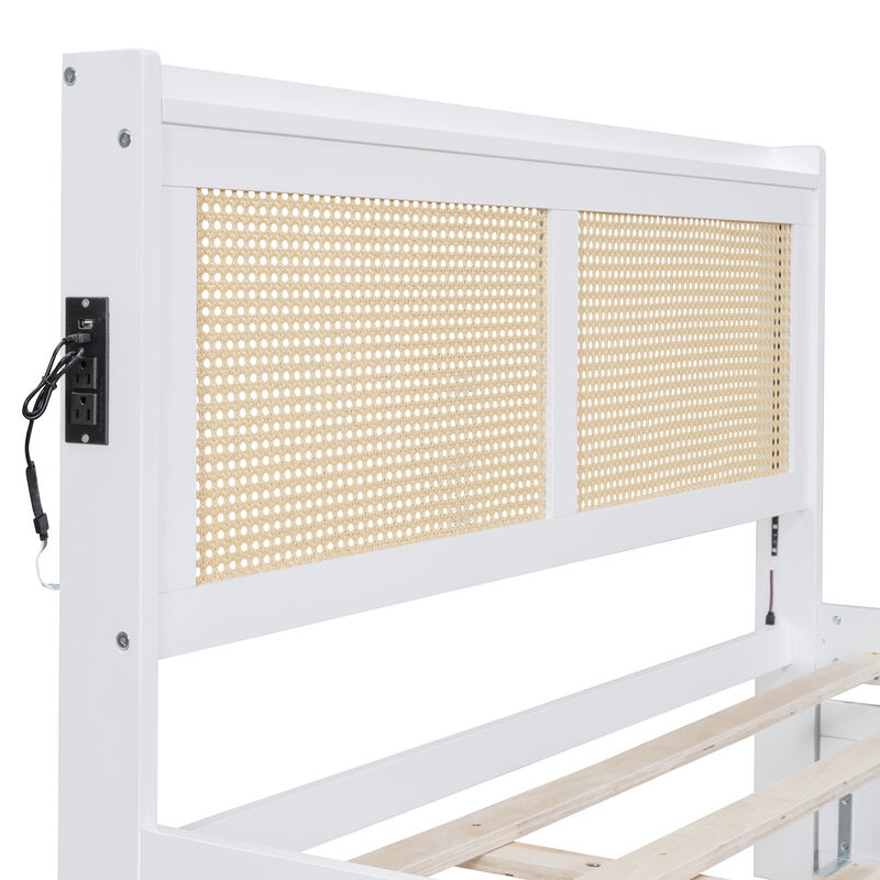 Merax Platform Bed Frame with Rattan Headboard