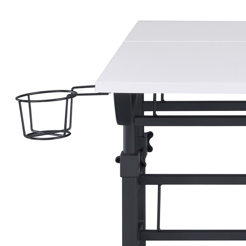 Rolling Writing Desk with Height Adjustable Desktop and Moveable Shelf, White