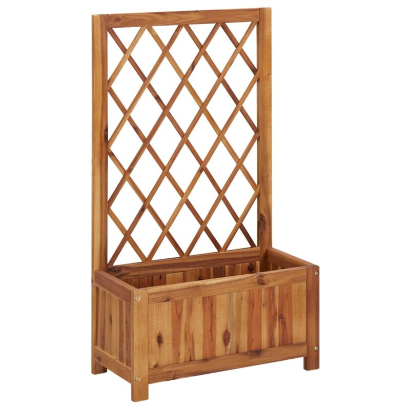 vidaXL Garden Raised Bed with Trellis, Wooden Raised Flower Bed for Flowers and Plants, Solid Acacia Wood Planter, Outdoor and Indoor Use, Brown