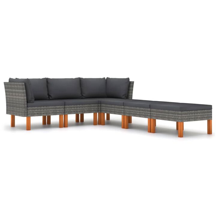 vidaXL 6 Piece Garden Lounge Set with Cushions Poly Rattan Gray