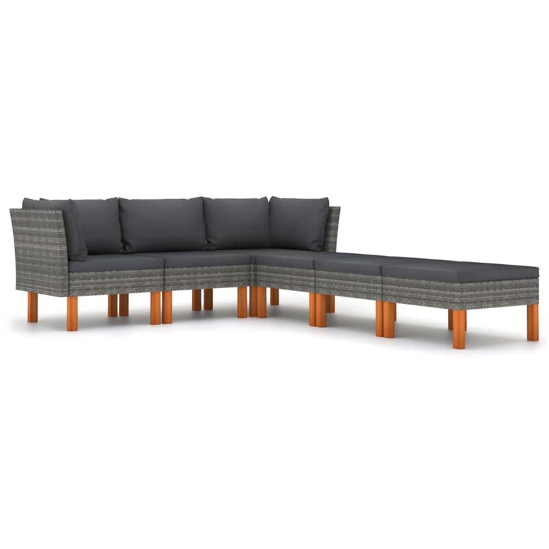 vidaXL 6 Piece Garden Lounge Set with Cushions Poly Rattan Gray