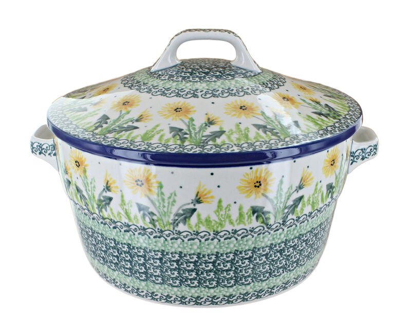 Blue Rose Polish Pottery Sapphire Fields Covered Round Baker