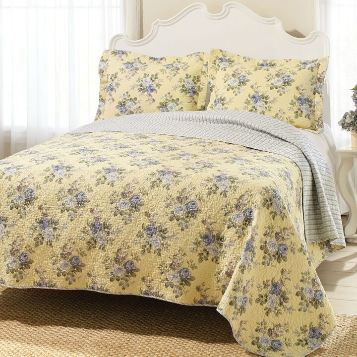 Hivvago King Yellow Blue Floral Lightweight Coverlet Set