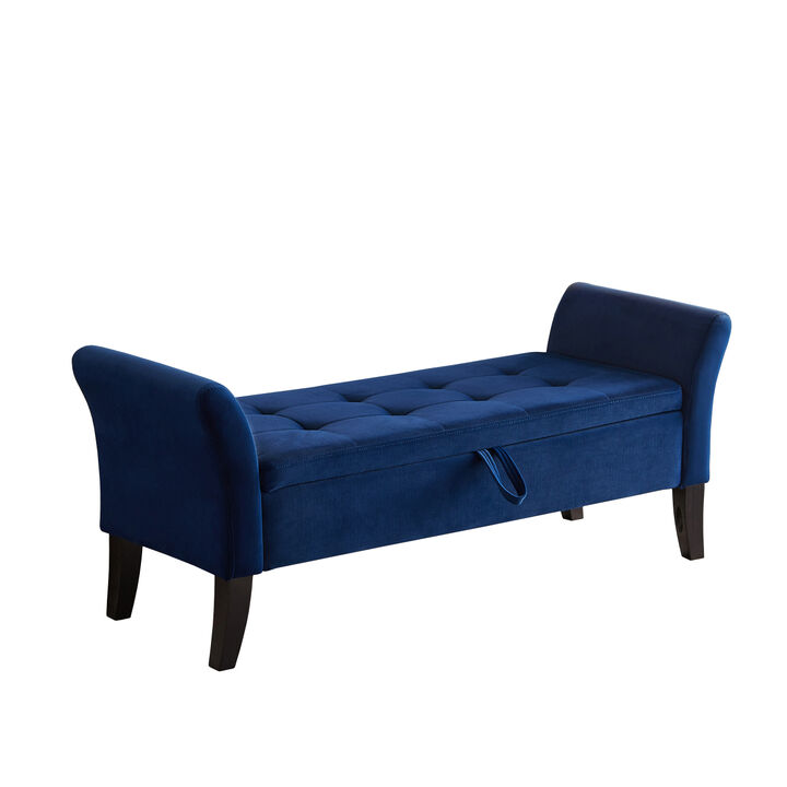 51.5" Bed Bench With Storage Navy Blue Velvet