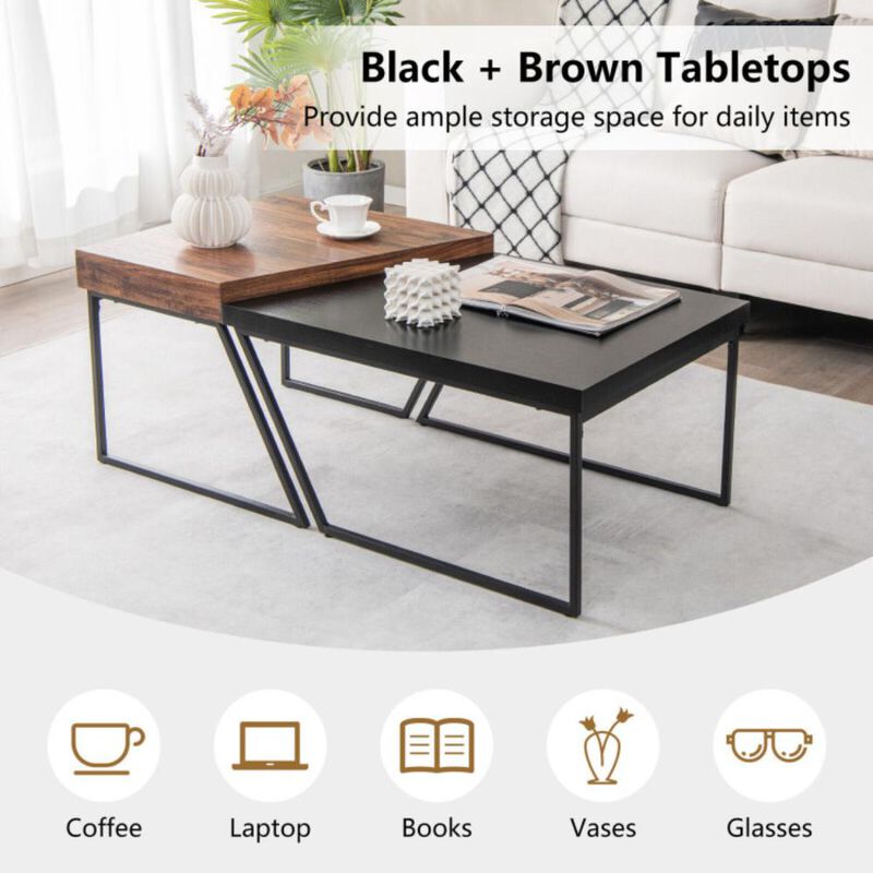Hivvago Coffee Table Set of 2 with Powder Coated Metal Legs