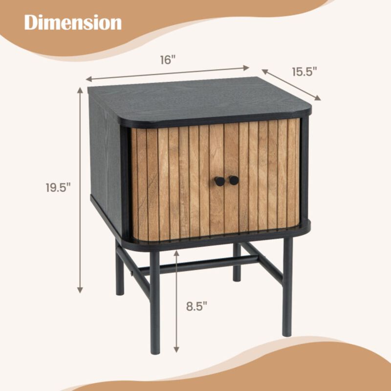 Hivvago Mid-century Modern Nightstand with Sliding Doors and Storage Cabinet