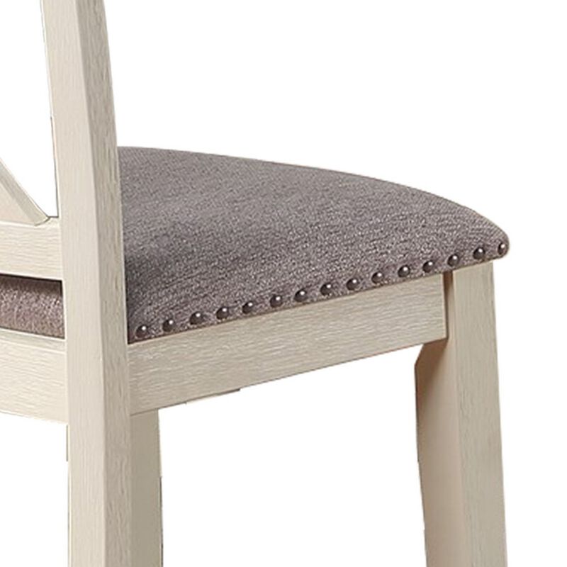 Joss 40 Inch Cottage Wood Counter Height Chair, Set of 2, Gray Seat, Cream-Benzara