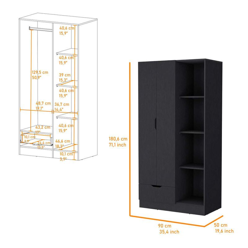 Cimarron 2-Door Armoire With Open Compartment Black