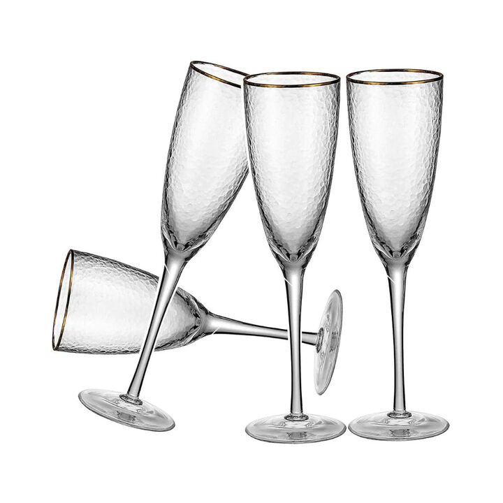 Hivvago Gold Rimmed Hammer Champagne Flutes (8 oz. set of 4)