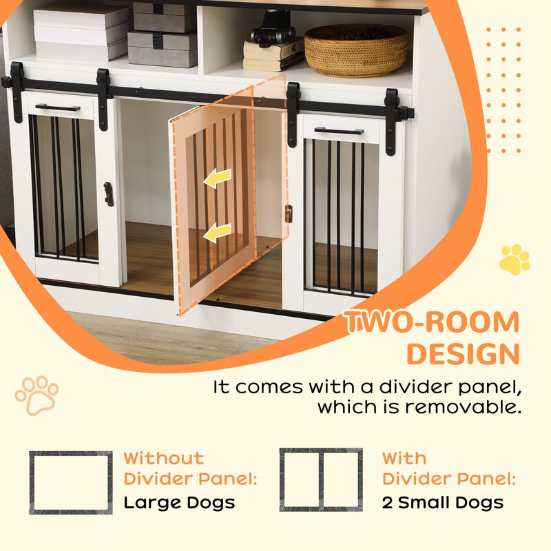 White Pet Sanctuary: Large Double Dog Crate with Shelves & Storage