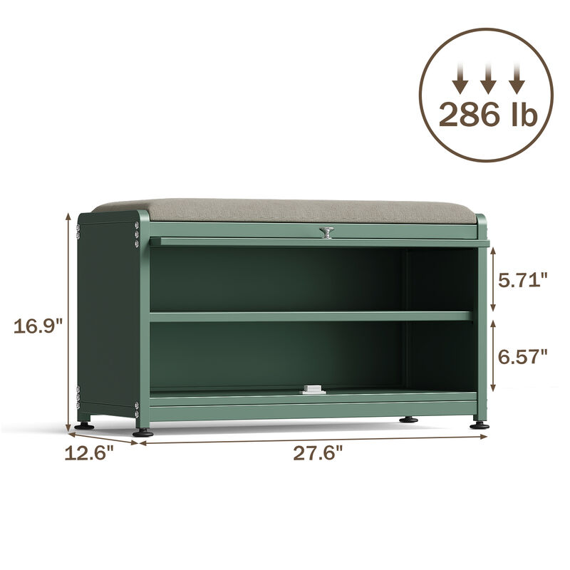 Mega Casa Shoe Storage Cabinet with 2 Tier Shoe Rack, Entryway Bench with Cushion, Metal
