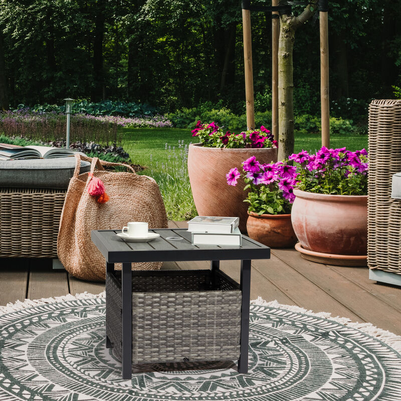 Outdoor Side Table with Umbrella Hole – Patio Table for Garden, Deck & Backyard Seating