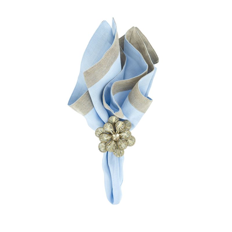 Blue Linen Napkins With Sparkle Borders, Set of 4