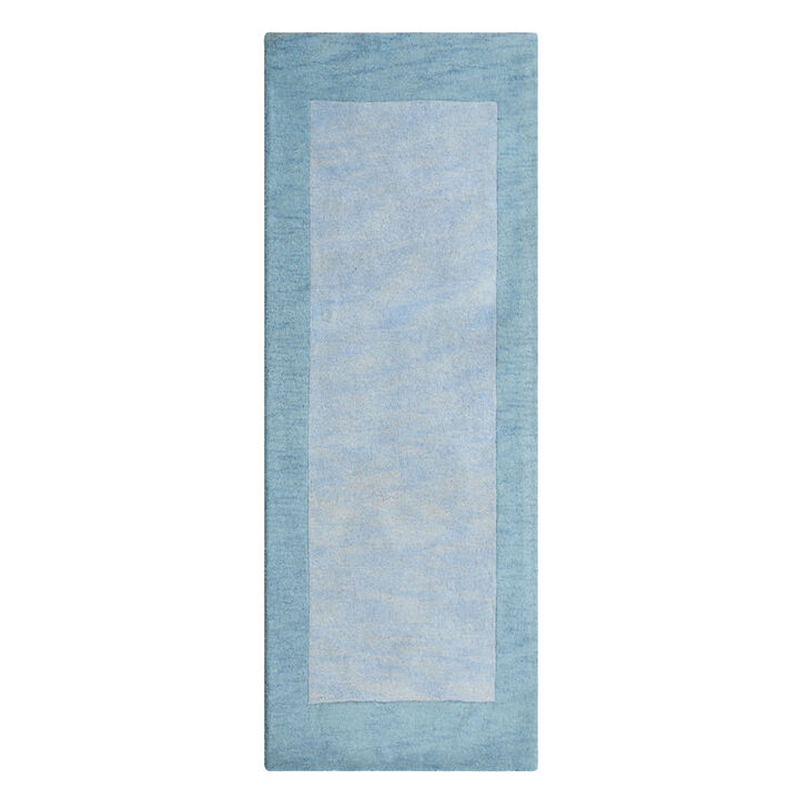RUGSOTIC CARPETS HAND TUFTED WOOL ECO-FRIENDLY AREA RUGS  - 2'6''x10', Runner Shape, Light Blue Blue, Contemporary Modern Design, High Pile Handmade Area Rugs for Living Room, Bed Room (K00201)