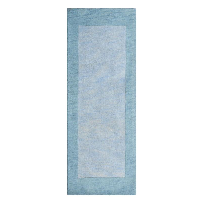 RUGSOTIC CARPETS HAND TUFTED WOOL ECO-FRIENDLY AREA RUGS  - 2'6''x10', Runner Shape, Light Blue Blue, Contemporary Modern Design, High Pile Handmade Area Rugs for Living Room, Bed Room (K00201)
