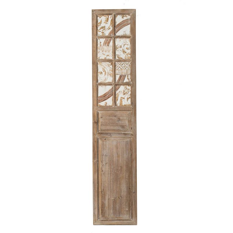 Hry 73 Inch Decorative Wood Panel, Tile Accents with Floral Leaf, Brown  - Benzara