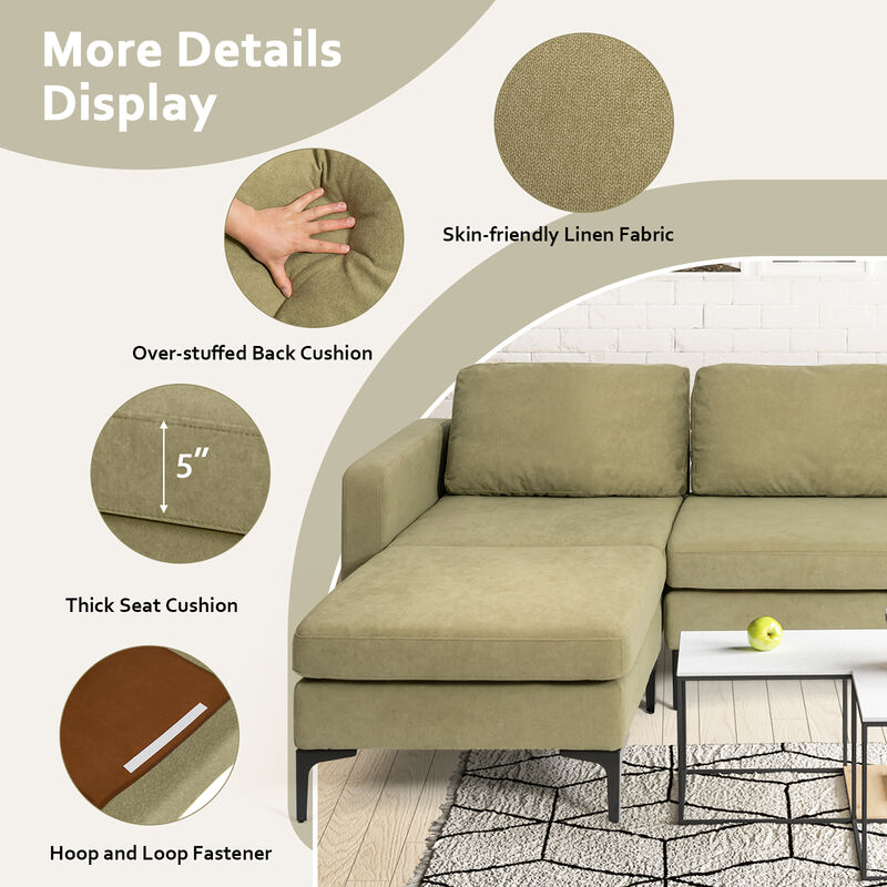 Costway Modular L-shaped 3 Seat Sectional Sofa w/ Reversible Chaise & 2 USB Ports