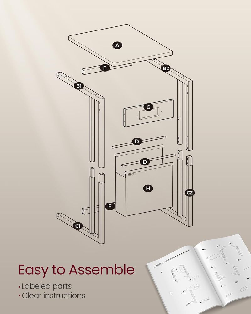 C-Shaped Side Table, End Table with Charging Station, 2 USB Ports and Outlets