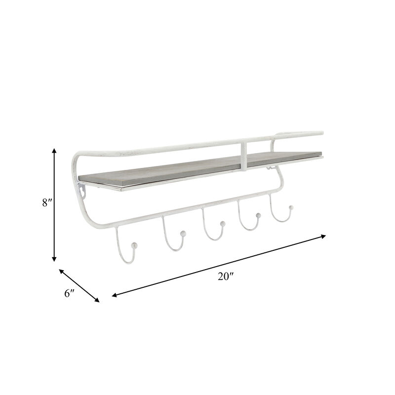 20" 5 Hook Wall Shelf