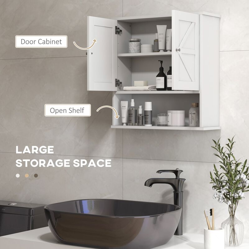 White Bathroom Cabinet: Wall-Mounted with Barn Doors, Adjustable Shelf