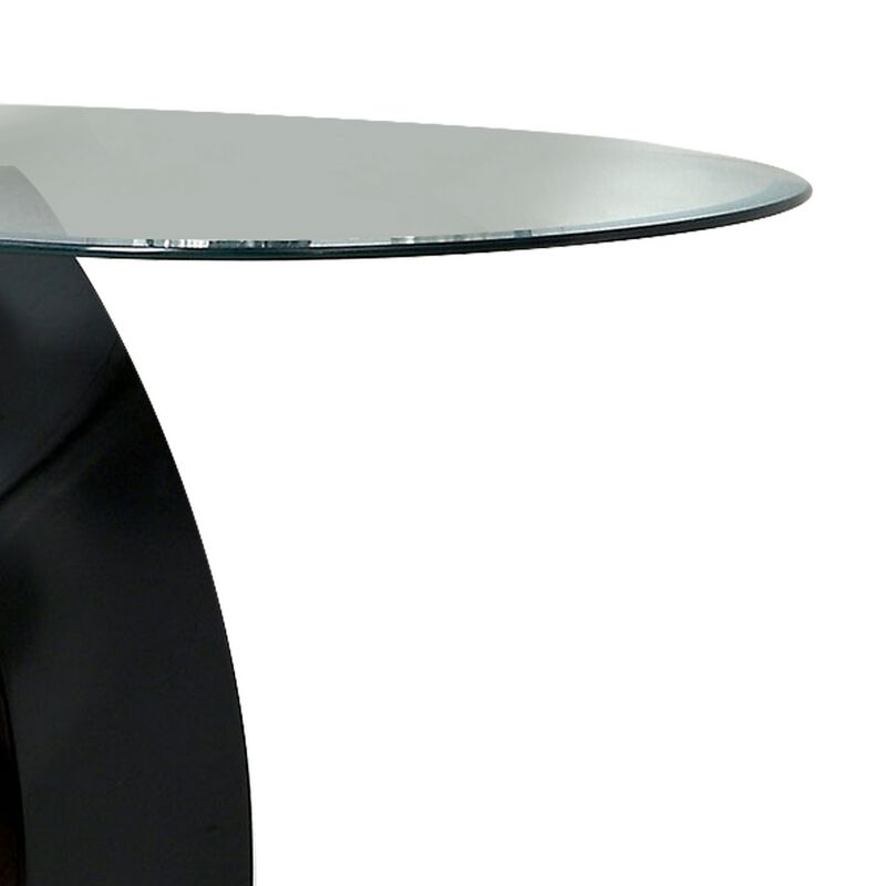 Contemporary Tempered Glass Top Sofa Table with O Shape Base, Black-Benzara