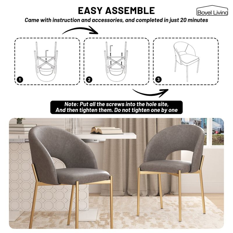 PU Dining Side Chair with Metal Legs,  for Dining Room, Bedroom, Living Room, Study Room, Office Area (Set of 2)