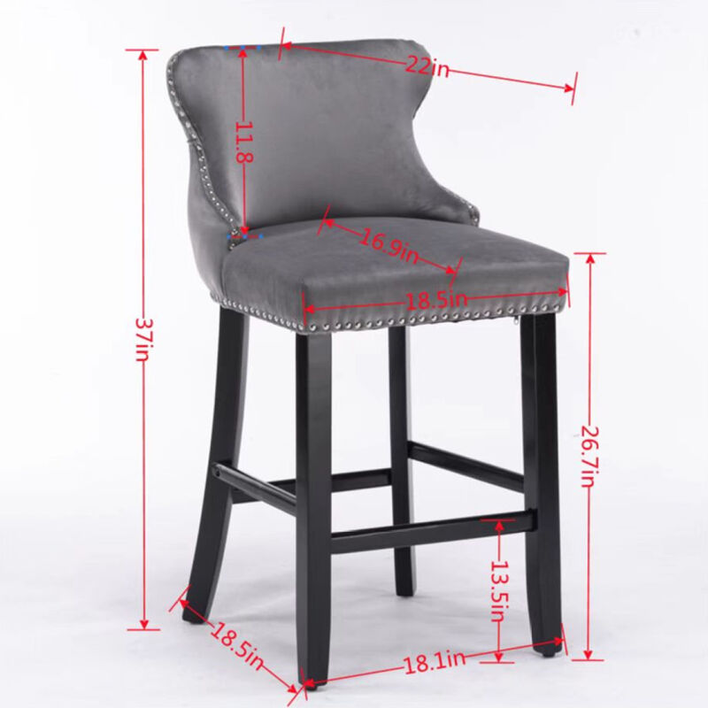 Contemporary Velvet Upholstered Wing-Back Barstools With Button Tufted
