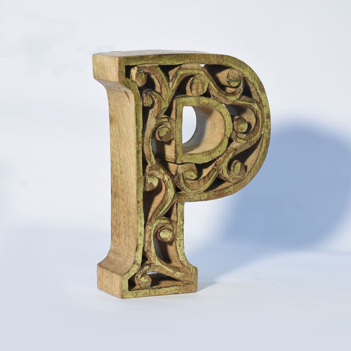 Vintage Natural Gold Handmade Eco-Friendly "P" Alphabet Letter Block For Wall Mount & Table Top Décor