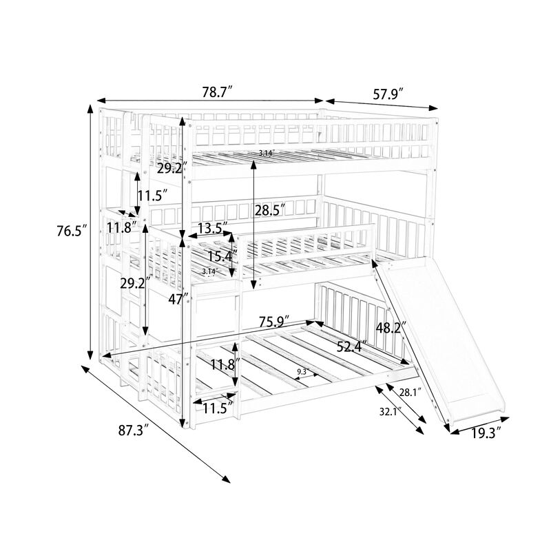 Merax Triple Bunk Bed with Guardrails