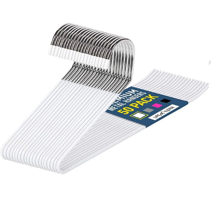 Metal Pants Hanger Set - 50 Pieces Elegant Non-Slip Closet Space Saving Hanger Set for Pants, Trouser, Blankets, and Jeans with Open Ended Sleek Design - White