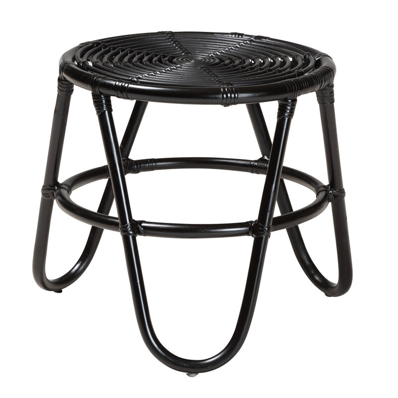 Bali & Pari Pertessa Modern Bohemian Black Finished Rattan End Table