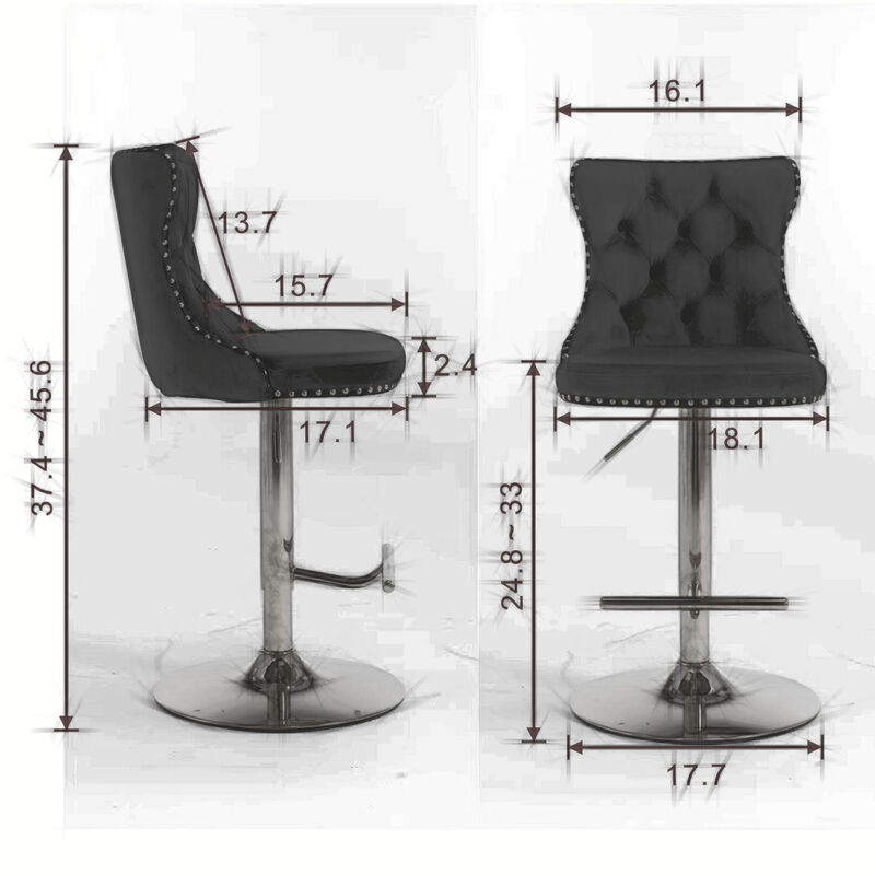 Adjustable Swivel Barstools Set in Wine Red
