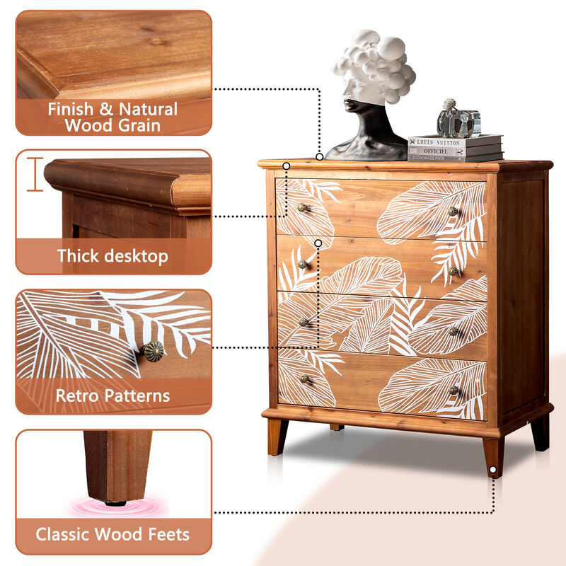 Bohemian 4-Drawer Chest, Stylish Storage Dresser for Bedroom & Living Room
