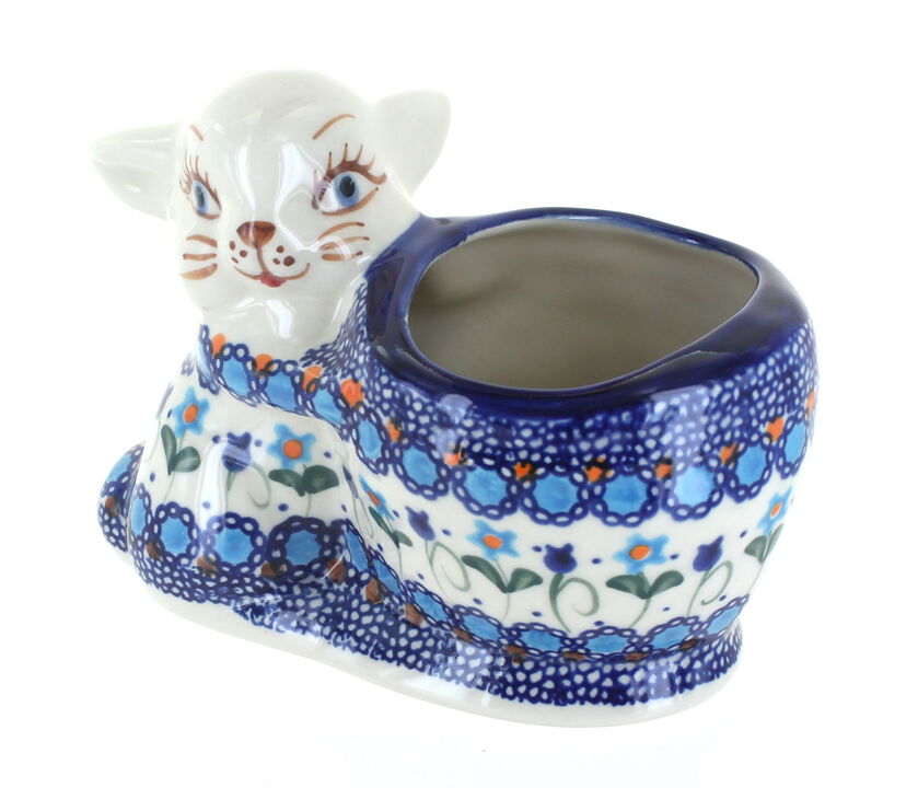 Blue Rose Polish Pottery Butterfly Bunny Basket