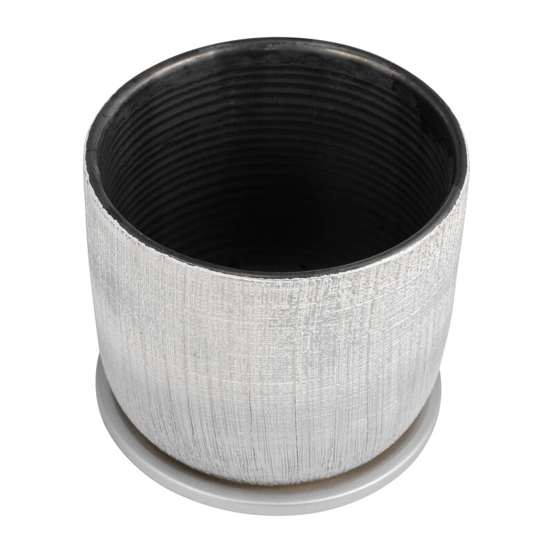 Textured Planter with Saucer, Silver Set