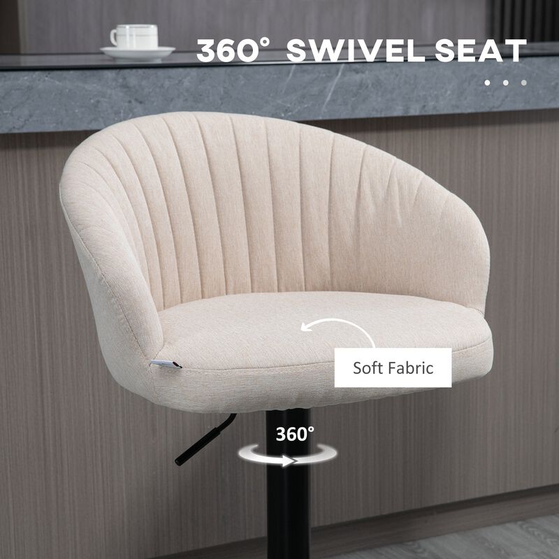 Beige Kitchen Seating: Adjustable Swivel Barstools with Linen Fabric